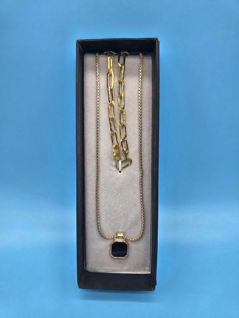 Linea Uomo Gold & Black Pendant Necklace Set